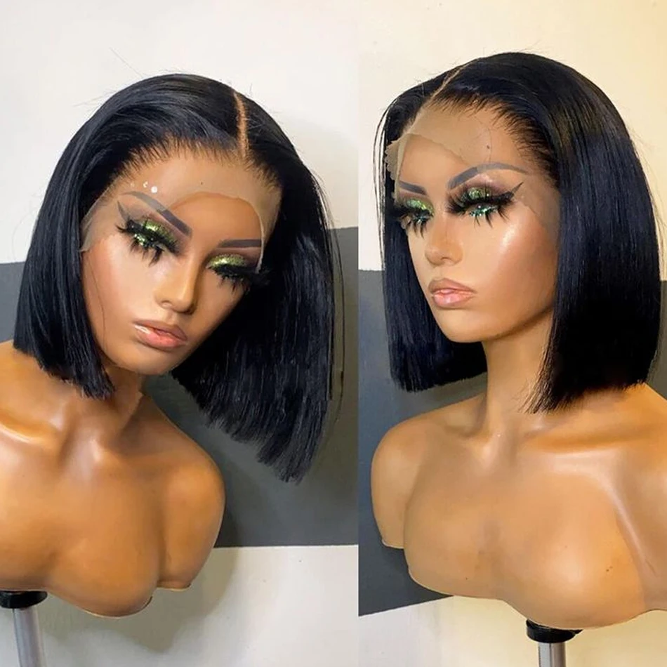 Парик 13x4 на прямой сетке спереди перуанские волосы Боб парик короткой 4x4 100%