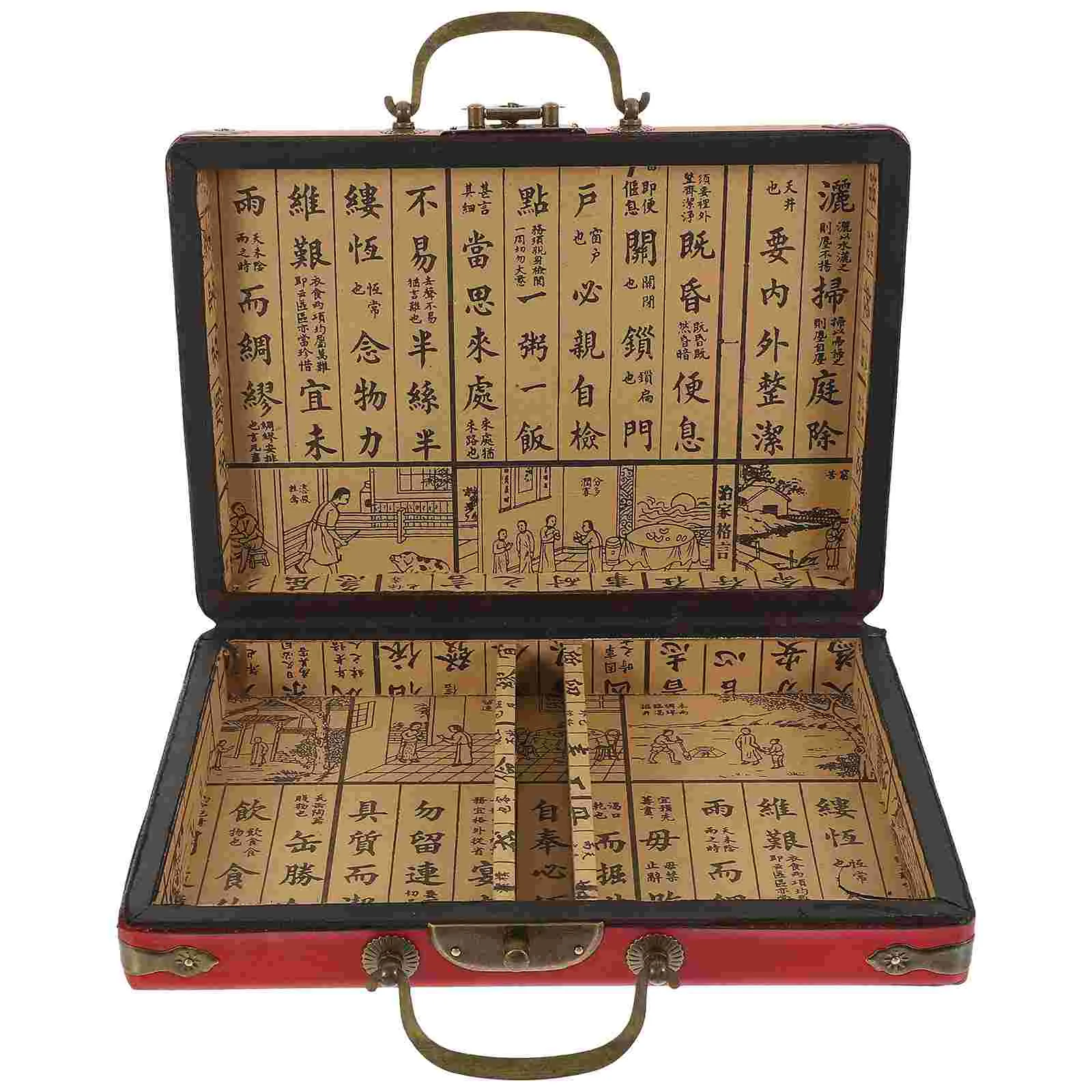 

Mahjong Storage Box Travel Jewelry Case Handle Design Carrier Retro Household Organizer Handheld Vintage Style Wood