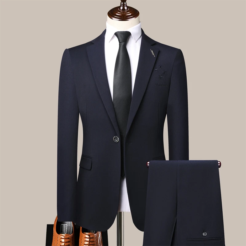 2023 New Suit Men Blazer Vest Pants Business British Style Wedding Dress Banquet High End Slim Fit Jacket Trousers 2 Piece Set