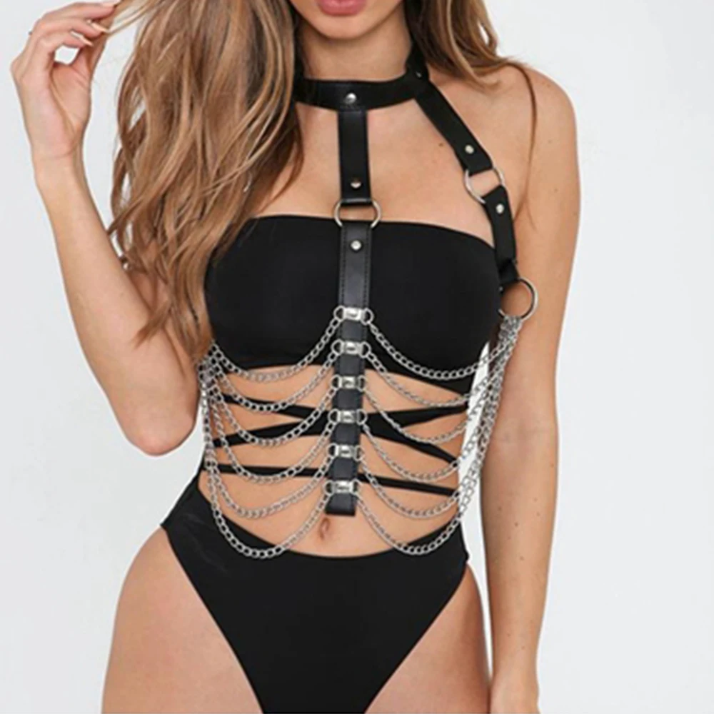 

Fashion Leather Body Harness Chain for Women and Girls Sexy Body Chain Punk Party Jewelry Rave Festival Gothic Accessories