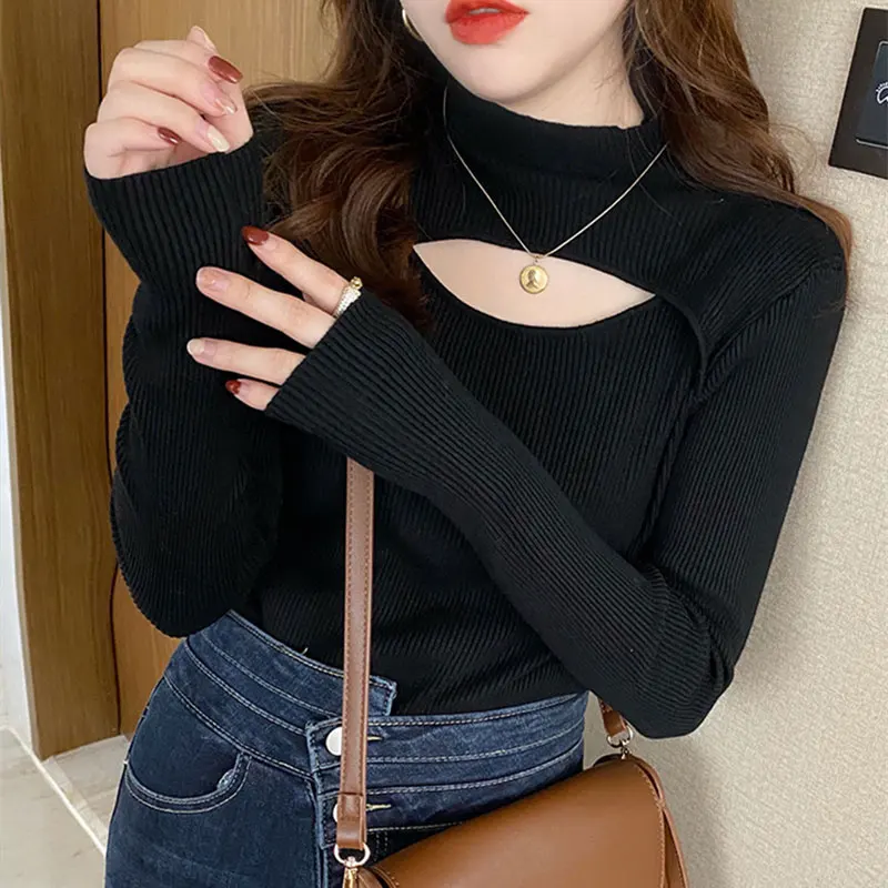 

2022 spring and autumn new style foreign style with women's sweater, long sleeved pullover, sweater's top, slim fitting bottomed