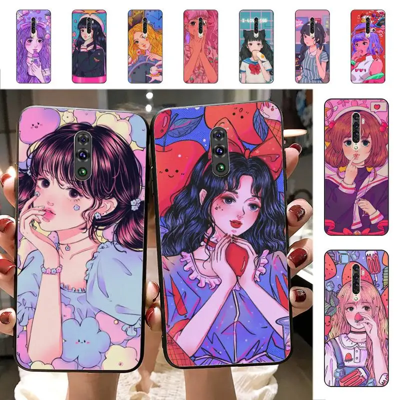 

Kawaii Japanese Anime illustration Girl Phone Case for Vivo Y91C Y11 17 19 17 67 81 Oppo A9 2020 Realme c3