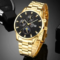 golden mens watches luxury business stainless steel quartz wrist watch male leather watch calendar luminous clock reloj hombre