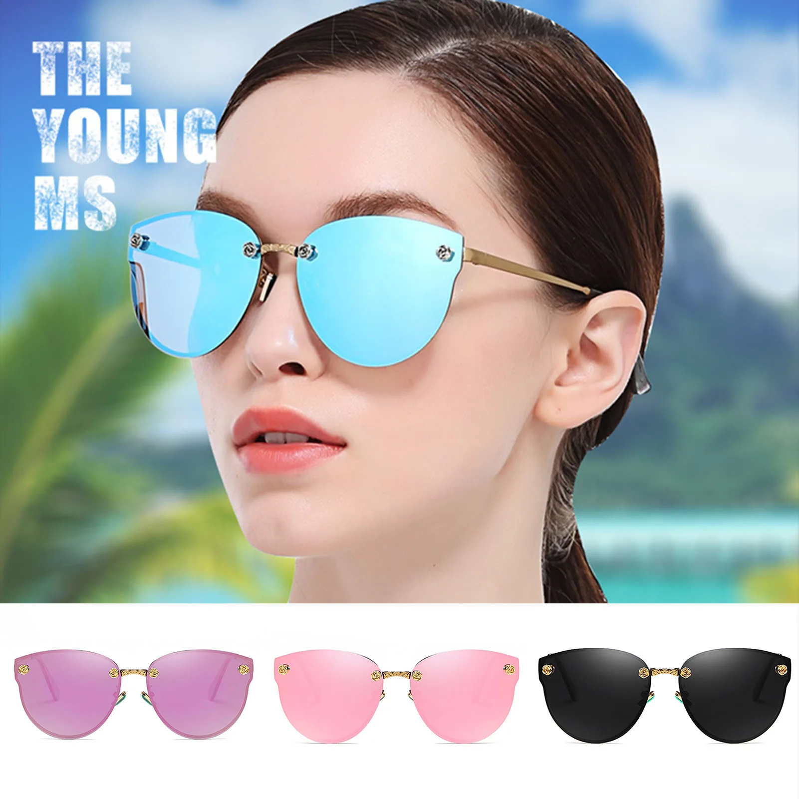 

Polarized Sunglasses Lightweight Fashion Big Frameless Sun Protection Special Beach Sunglasses For Women Lady FS99
