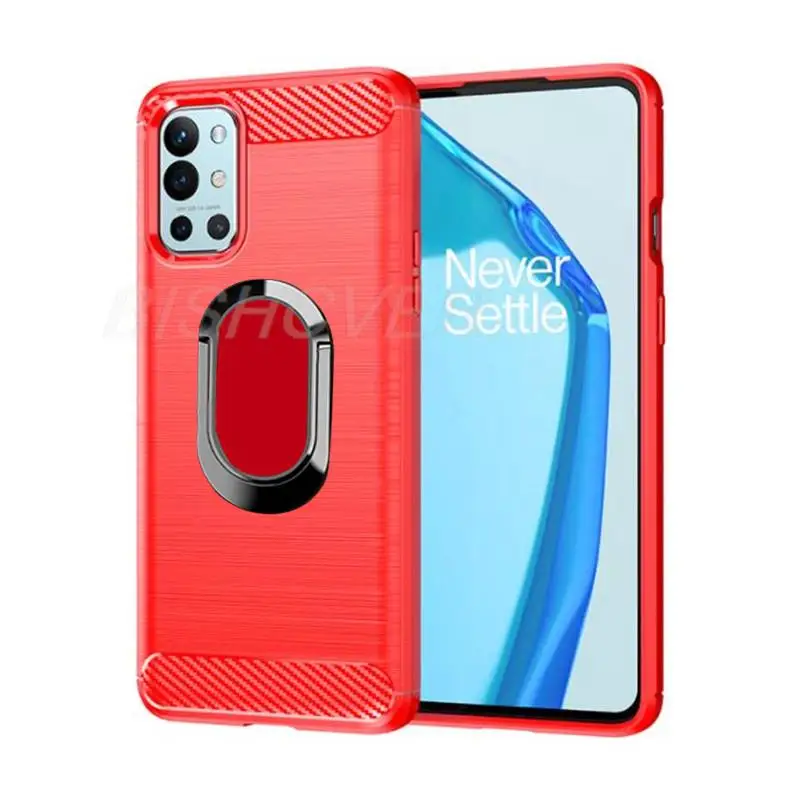 for oneplus 9 pro 9pro brushed carbon fiber soft silicone phone case for oneplus 9 pro magnetic ring stand cover free global shipping
