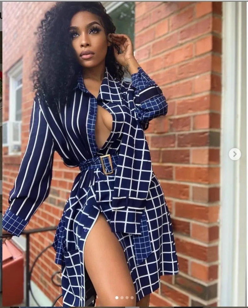 2023 New Office Lady Dark Blue Sexy Plaid Blazer Dress Women Single Breasted Mid Length Deep V Neck Suits Elegant Party Dresses