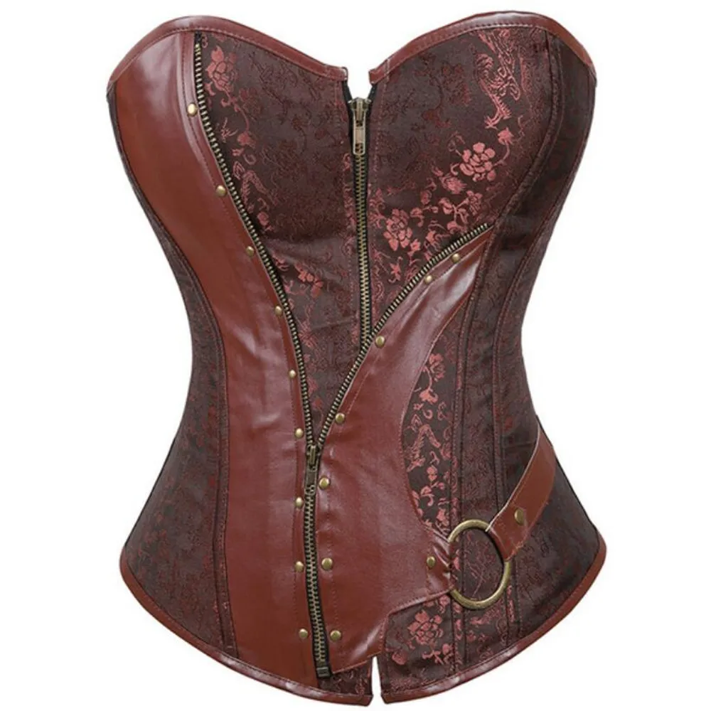 

Vintage Leather Corsets Steampunk Bustiers Plus Size Flower Print Gothic Bustier Corset Push Up Corselet Overbust Burlesque