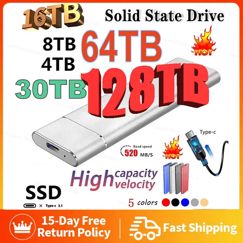 

Portable 128TB SSD High Capacity Mobile Solid State Drive 1TB 2TB Hard Drive Storage Device Computer USB 3.1 Mobile Hard Drives