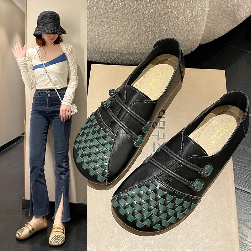 

Женские туфли из воловьей кожи, с перфорацией, на плоской подошве