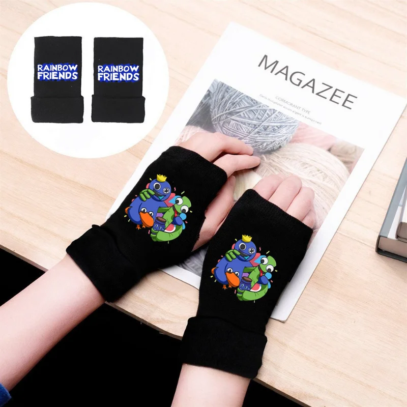 

Rainbow Friends Gloves Anime Game Half Finger Winter Warm Printing Student Writing Portable Gloves Christmas Birthday Gift