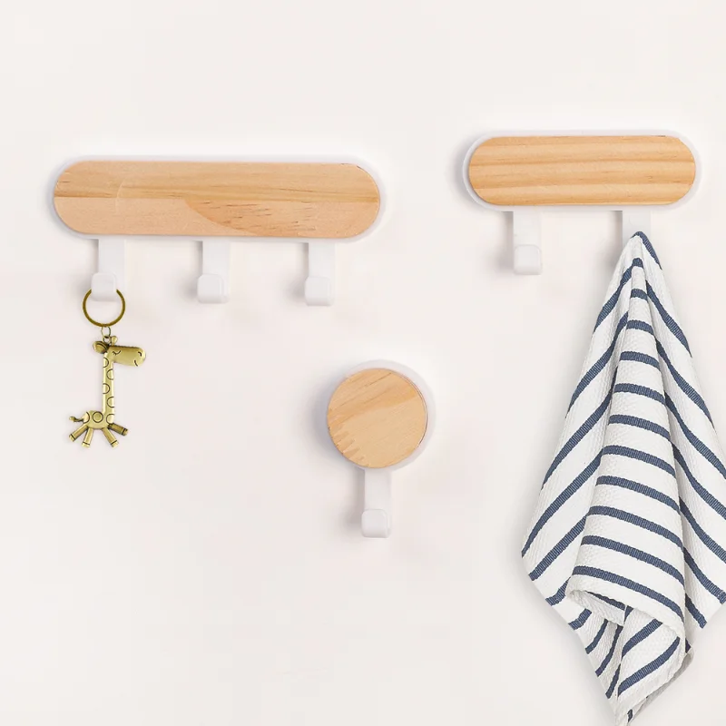 

Organizer Wooden Storage Storage Hangers Bathroom Accessories Door Kitchen Scarf Self Hat Strong Hook Wall Adhesive Hook Round
