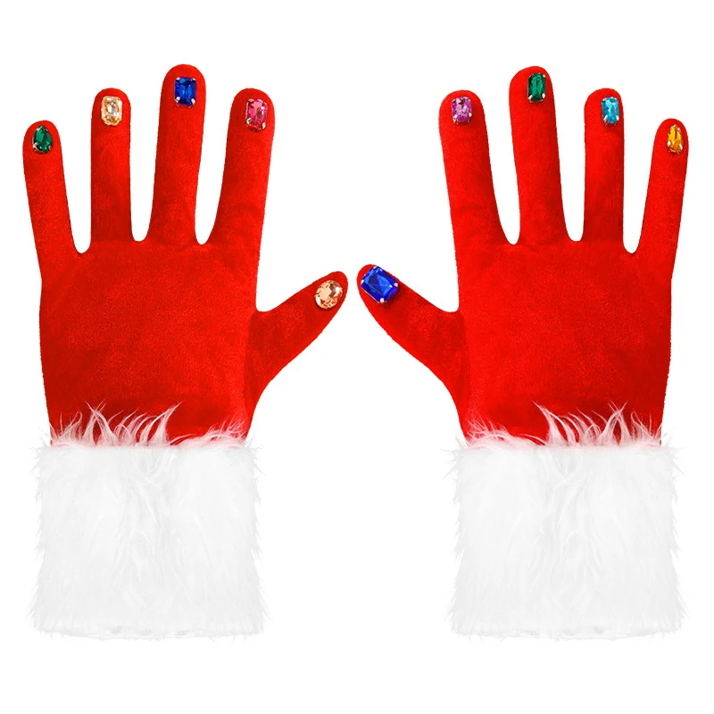 

1 пара рождественских красных перчаток с белыми плюшевыми перчатками для мужчин и женщин с золотым бархатным искусственным декором перчатки для выступлений
