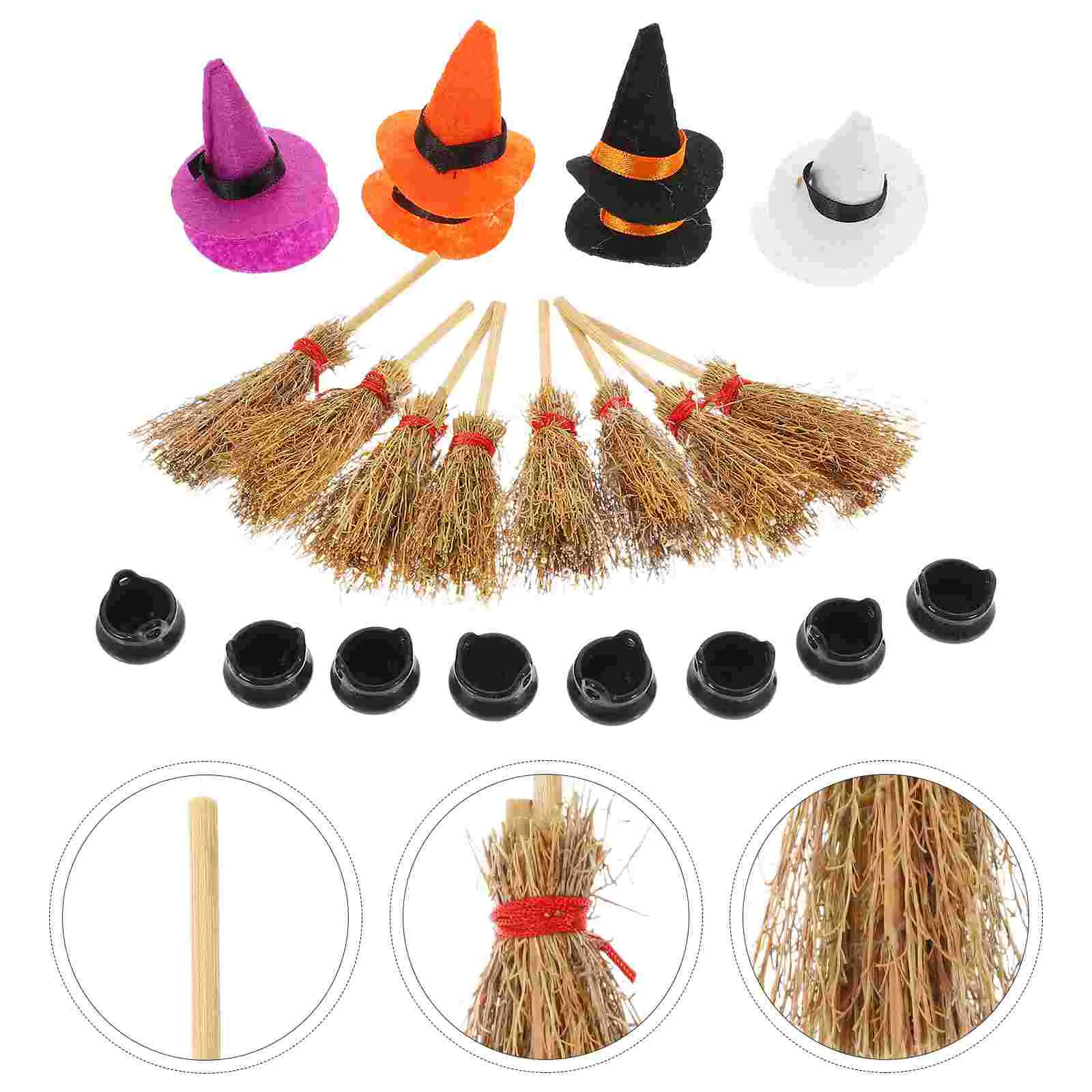 

Tiny Witch Hats Party House Mini Cauldron Crafts Broom Decor Dolls Miniature