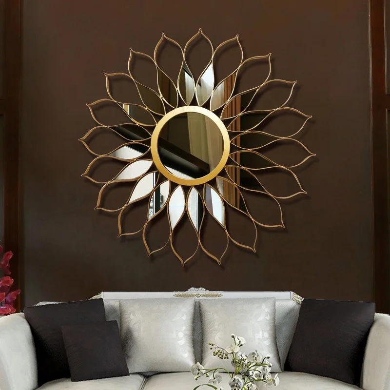 

Best Selling High Quality Round Hand Sunflower Design Decorative Wall Mirror For Home Hotel Decoration