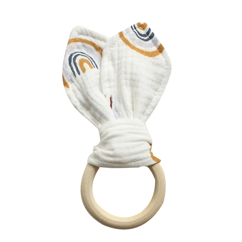 

Baby Wooden Hand Grasp Toy Soft Cotton Cute Rabbit Ears Teether Bracelet Comforting Toy Teething Sensory Rattle Intelligence for