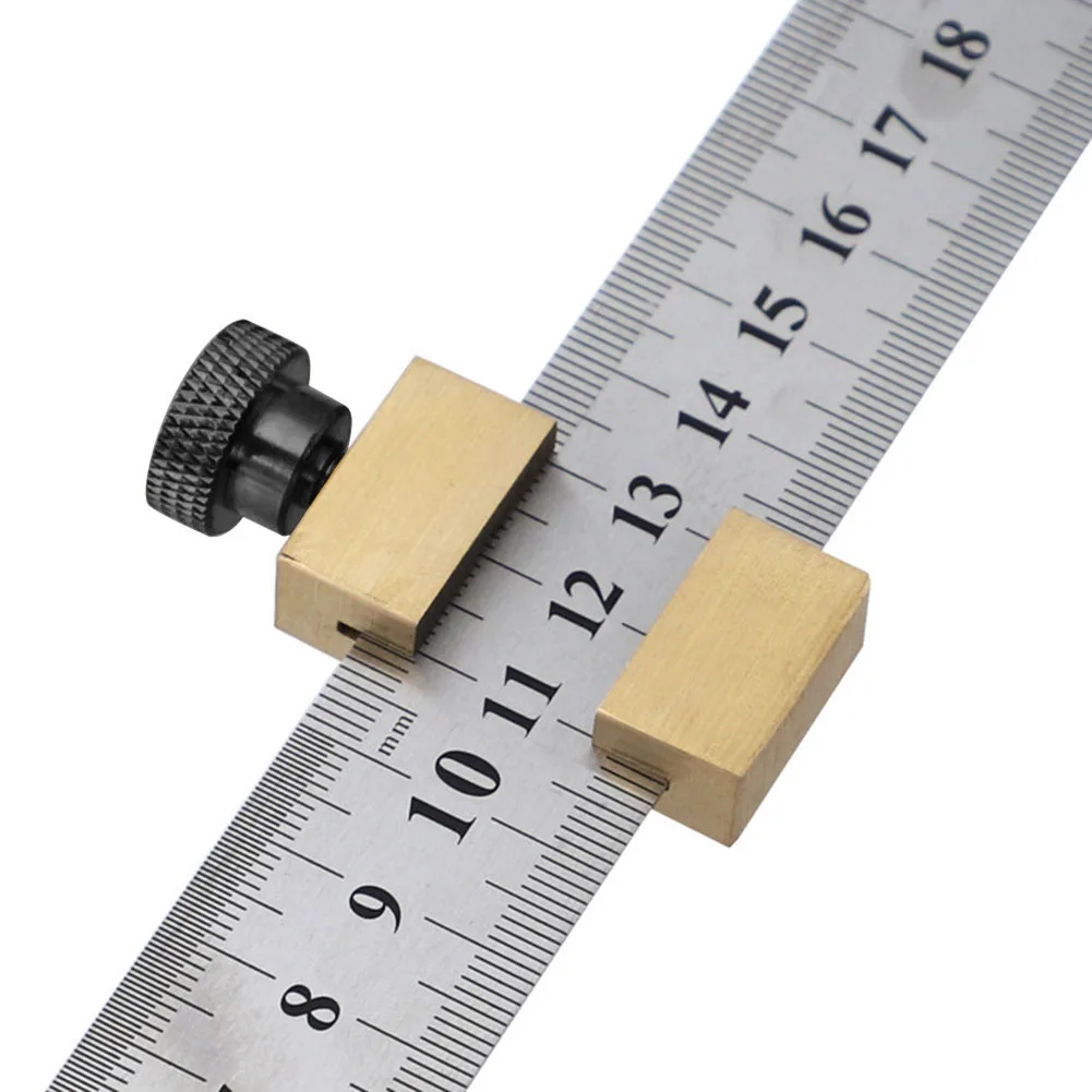 

Adjustable Steel Ruler Positioning Block Angle Marking Gauge Brass Line Scriber Ruler Fixed Position Carpentry Measuring Tool