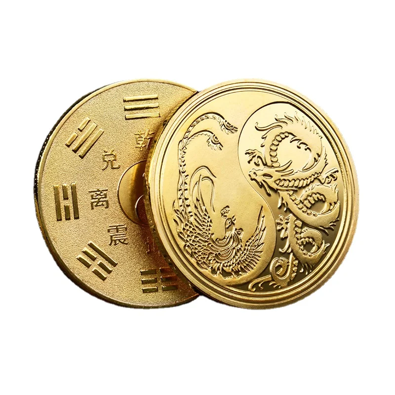 

Chinese Tai Chi Lucky Coins Dragon Phoenix Commemorative Metal Feng Shui Coin Collectible Collection Souvenir