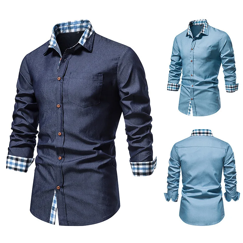 

New Men's Casual Dress Shirts Button Up Shirts Long Sleeve Denim Shirts