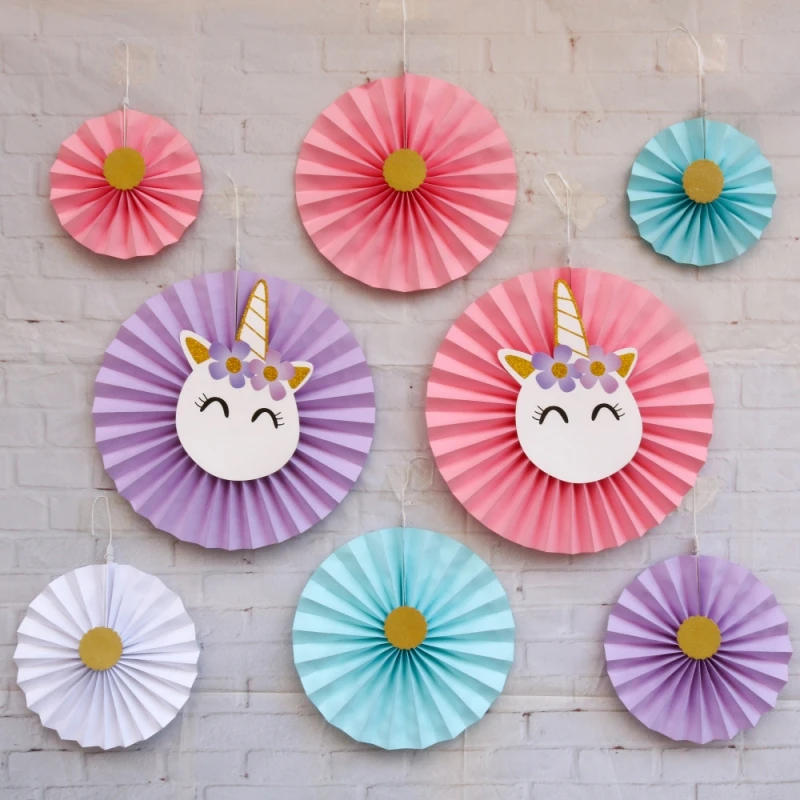 8Pcs/Set Scene Layout Of Baby's First Birthday Party Unicorn Tissue Paper Fan Suit Creative Wedding Window Scene Decorations