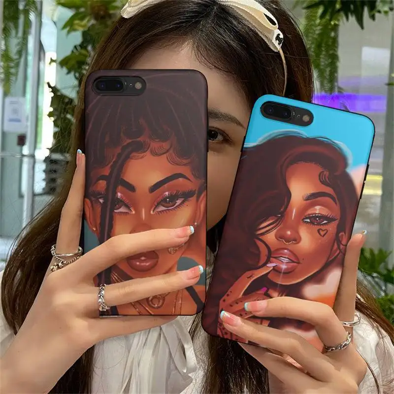 

Fashion Black Girls Phone Case fundas shell cover for HUAWEI P10 P20 P30 P40 mate 30 40 lite Pro