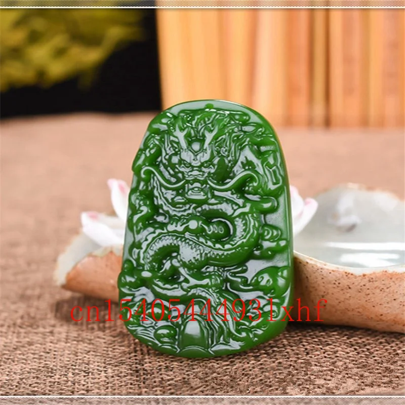 

Natural Green Hetian Jade Dragon Pendant Necklace Fashion Jewelry Carved Jadeite Accessories Charm Talisman Gifts for Men Women