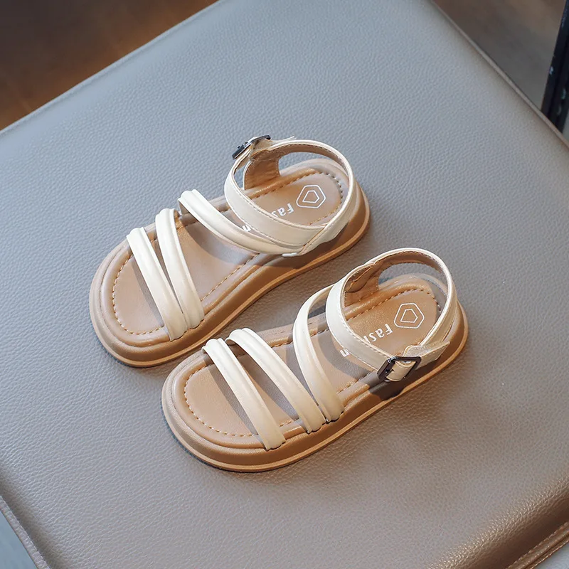 

Сандалии на липучке для мальчиков и девочек, однотонные босоножки из искусственной кожи, модная повседневная обувь с открытым носком для детей, в британском стиле