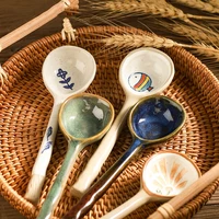 japanese ceramic spoon vintage stoneware spoon household soup spoon tableware eating spoon creative long handle spoons