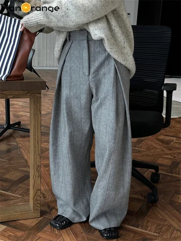 HanOrange 2024 зимние шерстяные брюки  серые/коричневые