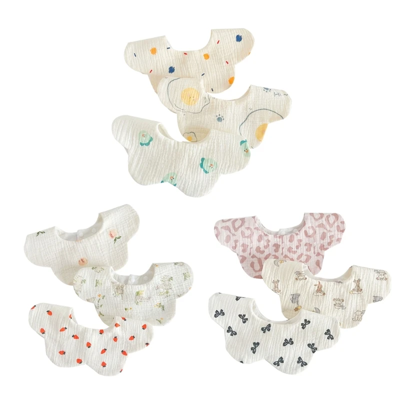 

3pcs Cartoon Cotton Baby Bib Drooling Bibs Set Waterproof for Mess-free Feeding 40JC
