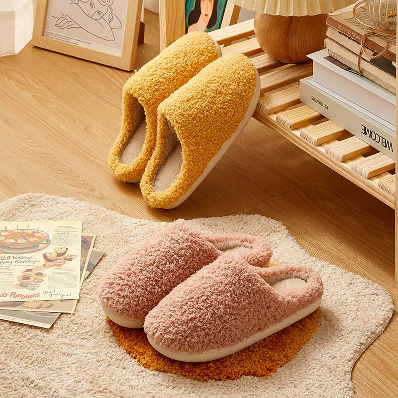 

Women Winter Shoes Slippers Ladies Waterproof Fur Slippers Thick Warm Soft Home Plush Slip on Slides Indoor Cotton Shoes Men Y