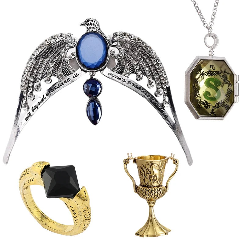 

Big Marvolo Gaunt Ring Salazar Slytherin Locket Hufflepuff's Goblet Diadem Of Ravenclaw Voldemort Horcrux 4pcs Set Costume Props