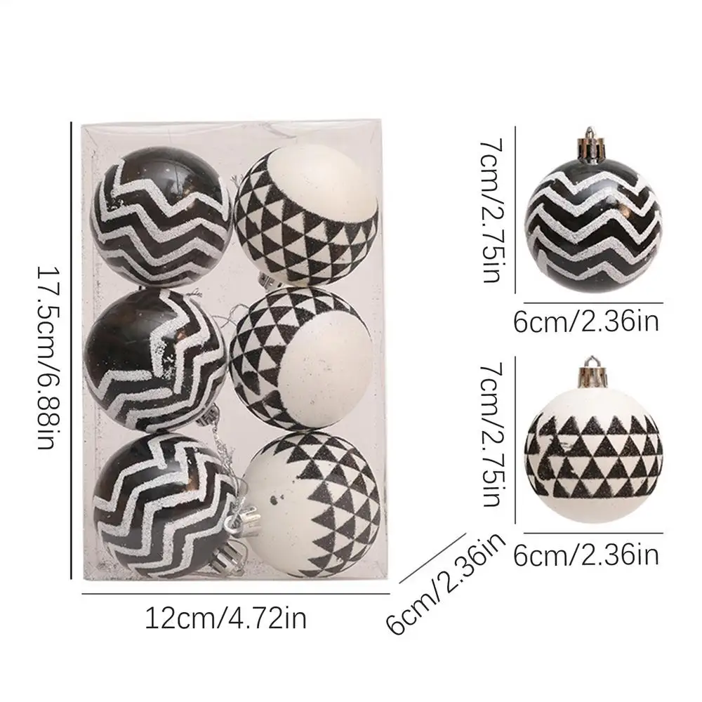 

Черно-белые шары для елки, 6 шт.