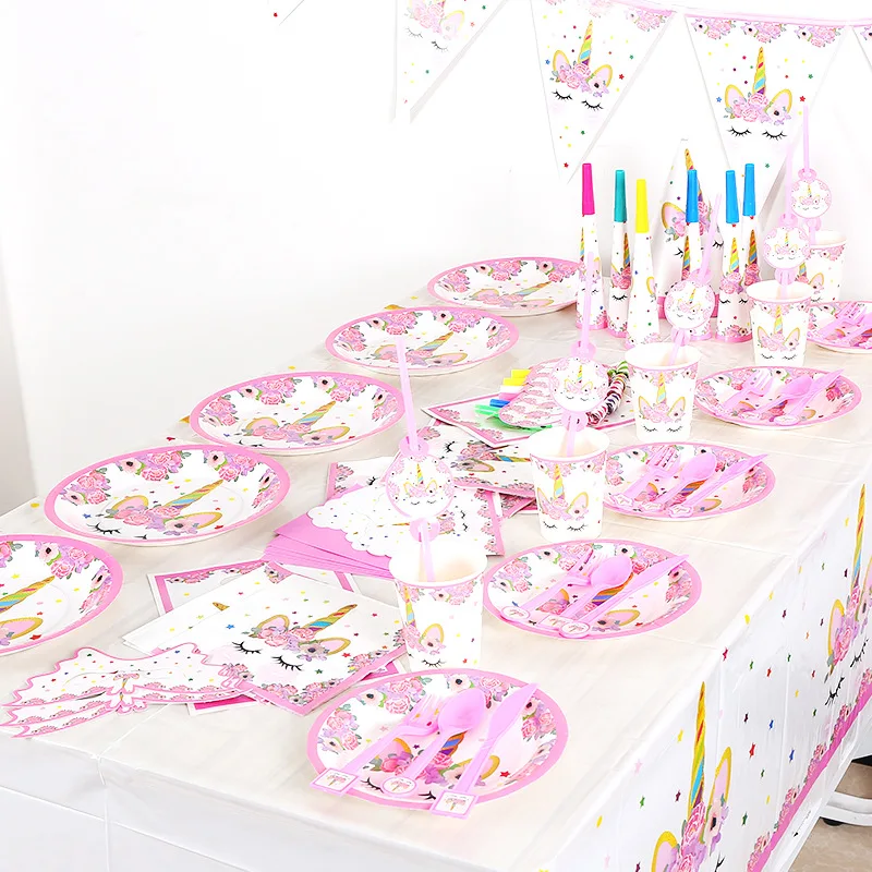 

Unicorn Birthday Party Decoration Supplies Paper Plates Cups Tablecloth Tablecloth Cutlery Set Tablecloth Pink Baby Shower