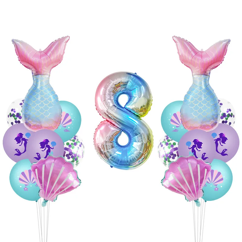 

17Pcs Girls Birthday Balloons Decorations Number Balloon Kit Little Mermaid Birthday Party Decor First Birthday Decorations kids