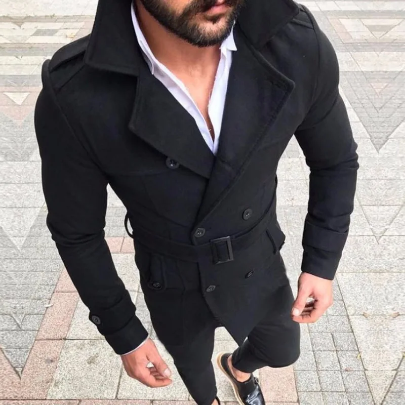 

Men Jacket Trench Coat Spring Autumn Male Classic Double Breasted Mens Long Coat Mens Clothing Long Coats British Style Overcoat