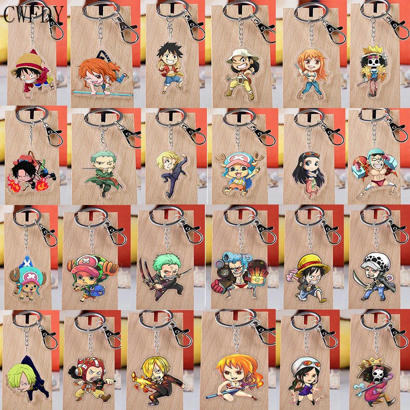 

20pcs/lot Wholesale Woman Men Acrylic Keychain Cool Luffy Zoro Sanji Figures Pendant Keyring Jewelry Cosplay Accessories Gifts
