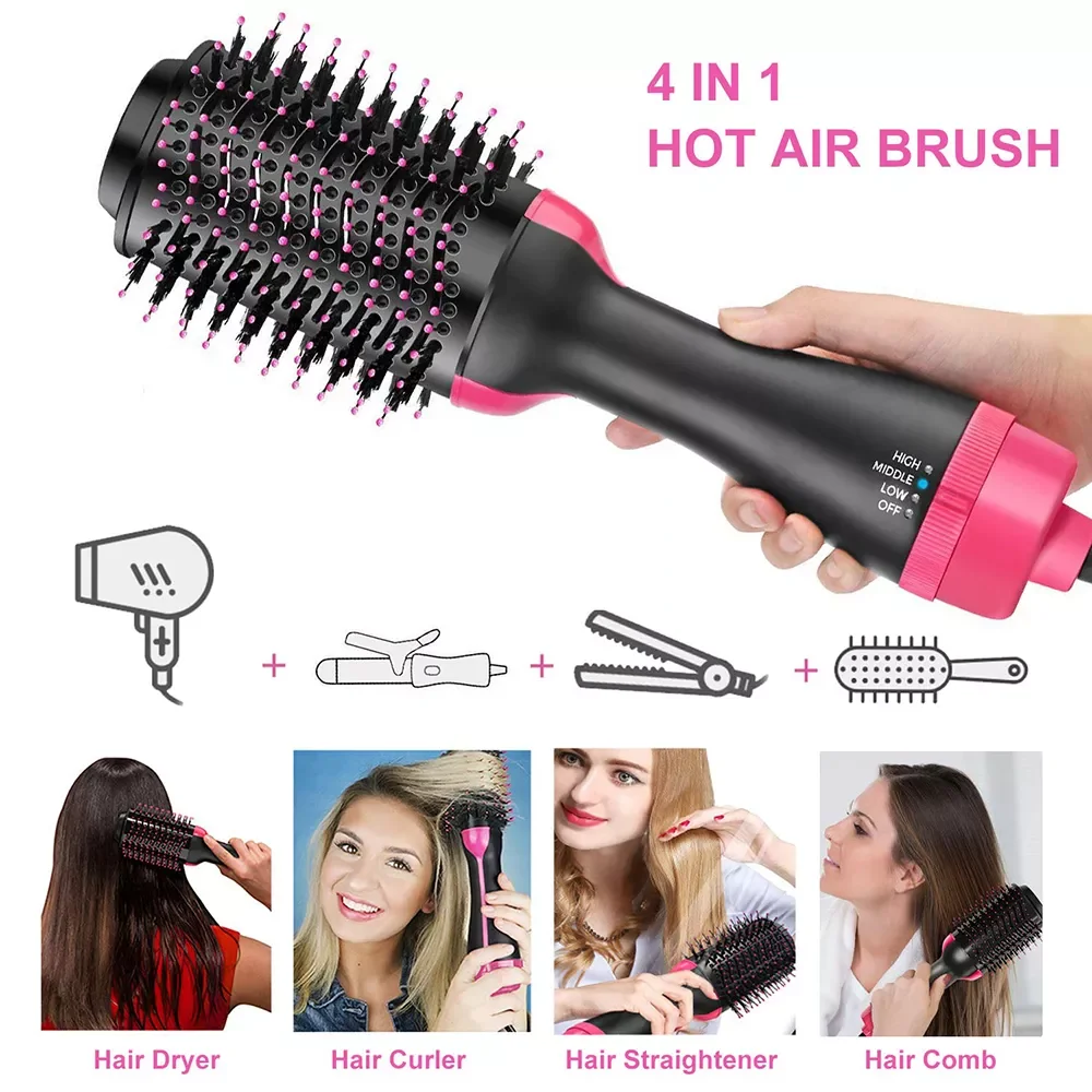 Hot Air Brush Hair Dryer  4 in 1 Electric One Step   Negative Ion Curling  Straightening   Blow Dry enlarge