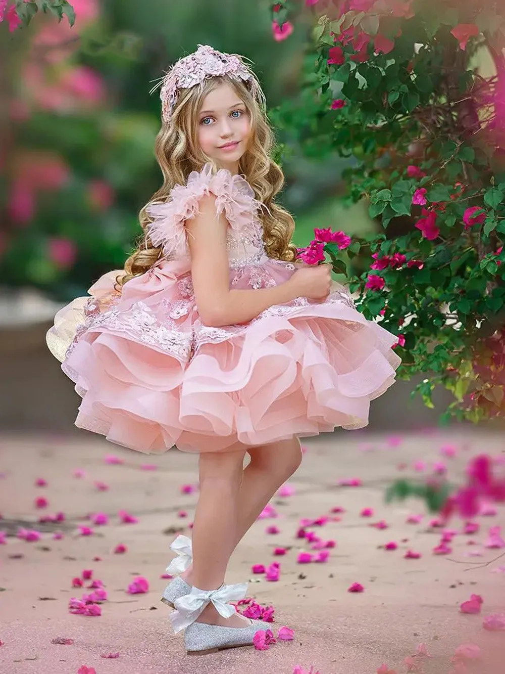 

Puffy Flower Girl Dresses Tiered Skirt Princess Dress Wedding Party Gown First Communion Dress Baby Birthday Gown