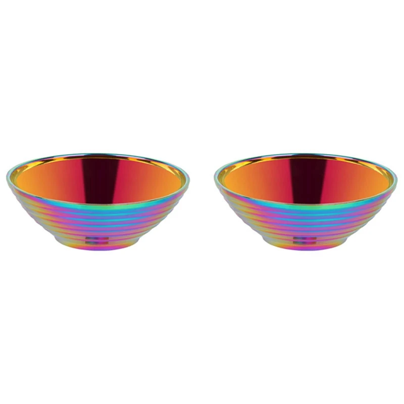 

2X Round Noodle Food Bowl Double Layer Anti-Scalding Tableware For Hot Pot Sauce Soup Rice Big Ramen Bowl Rainbow No.0