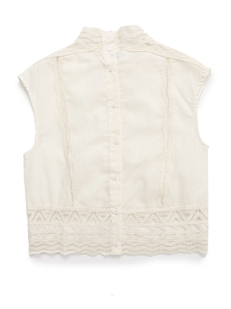 Женский винтажный топ с воротником-хомутом и пуговицами на спине