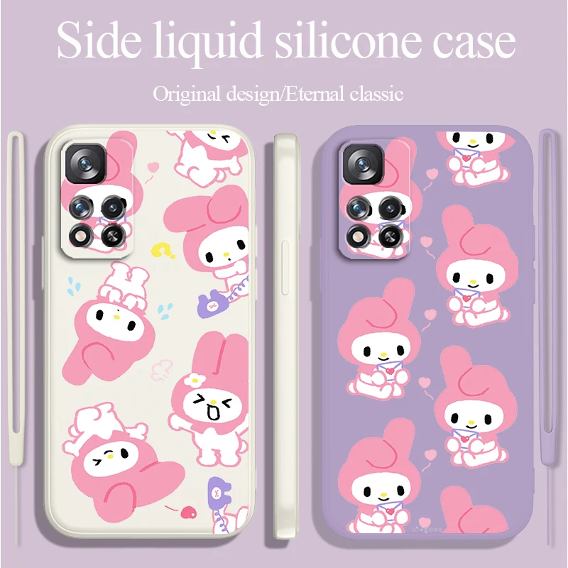 

Melody Sanrio Girl Cute Liquid Rope Phone Case For Xiaomi Redmi Note 11 11S 11T 10S 10 9S 9T 9 8T 8 Pro Plus 5G Cover Shell Capa