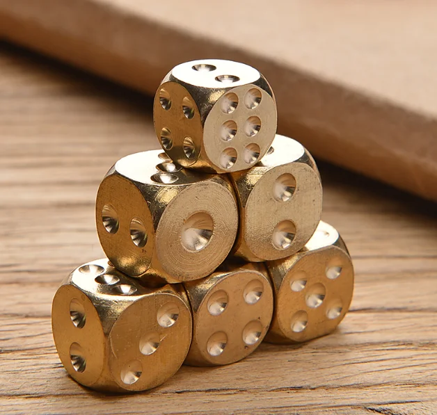6pcs Solid Brass Dice Toy 15mm Six Sided Square Dice