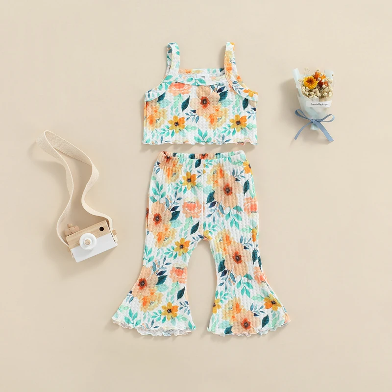 

Pudcoco 0-18M 2Pcs Newborn Baby Girl Summer Clothing Camisole Tanks Flared Pants Flower Pattern Sweet Style Summer Clothing