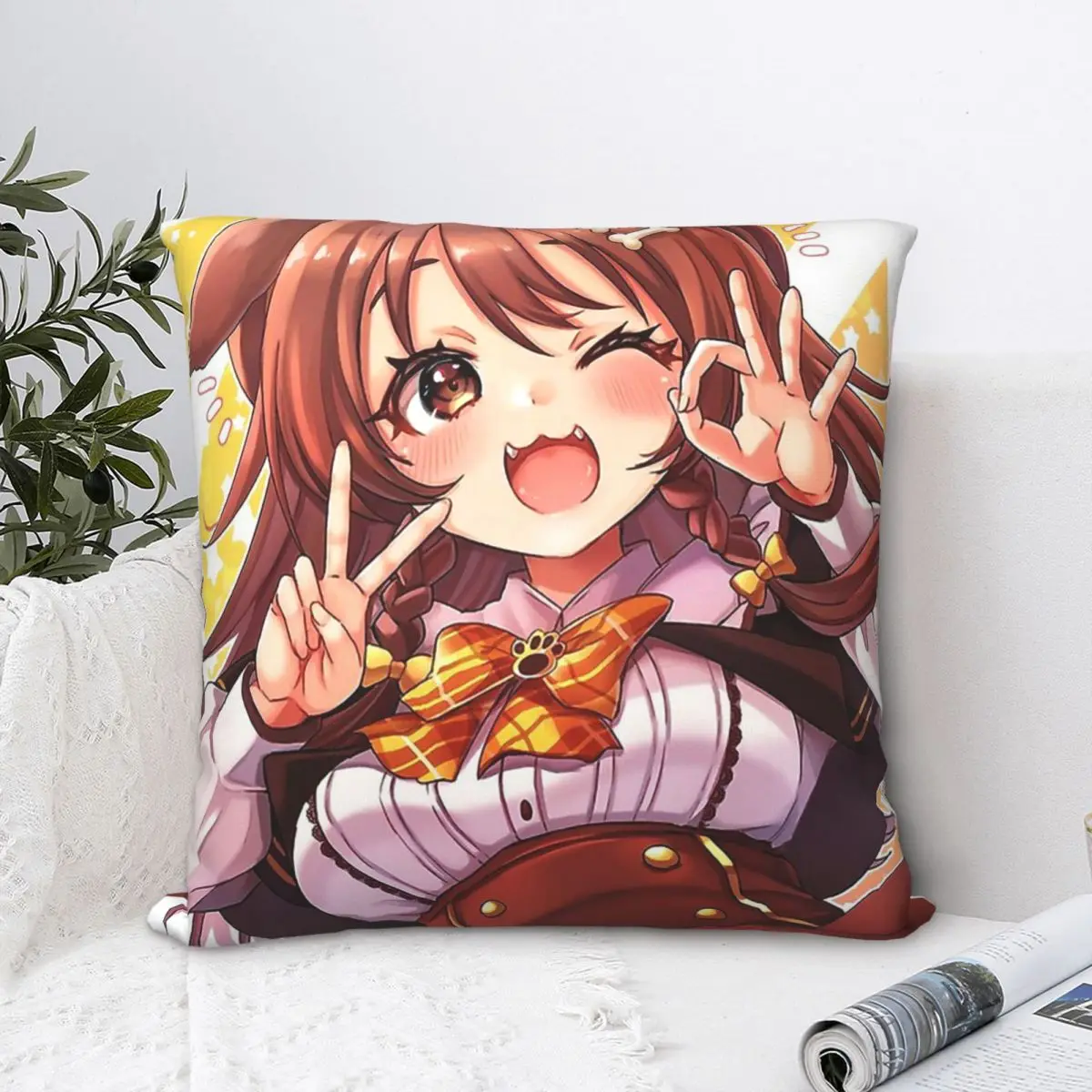 

Inugami Korone Throw Pillow Case Hololive Virtual Host Group Box Backpack Hugpillow Case DIY Printed Kawaii For Sofa Decor