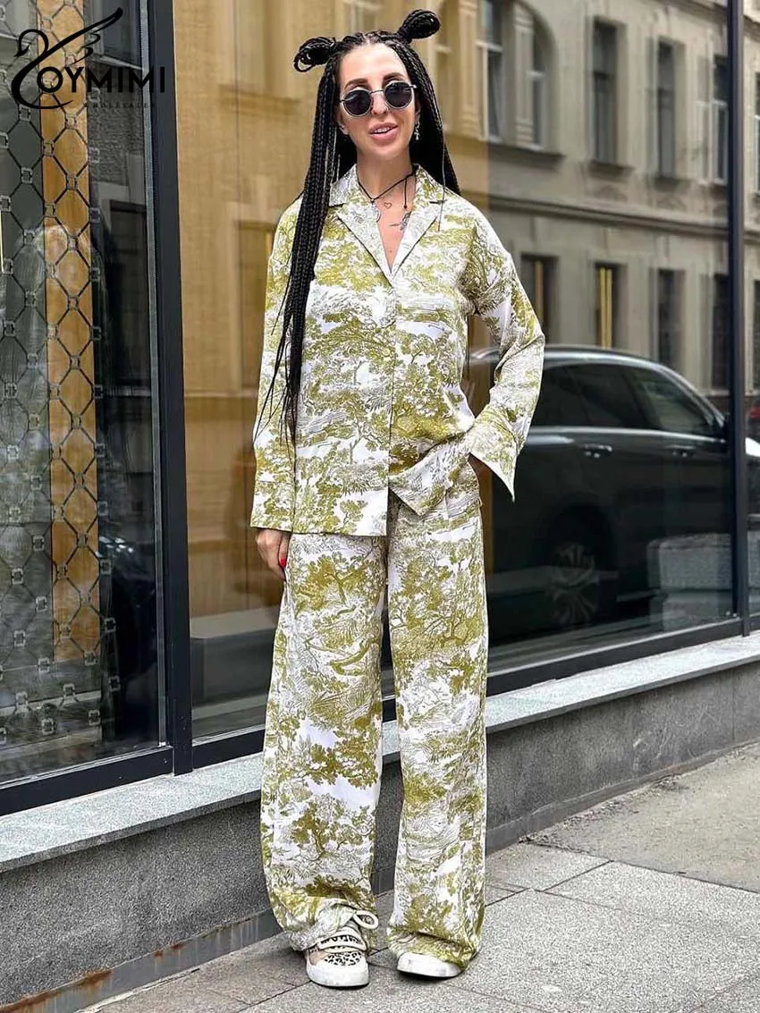 Элегантный комплект из двух предметов Oymimi с зеленым принтом для женщин модные