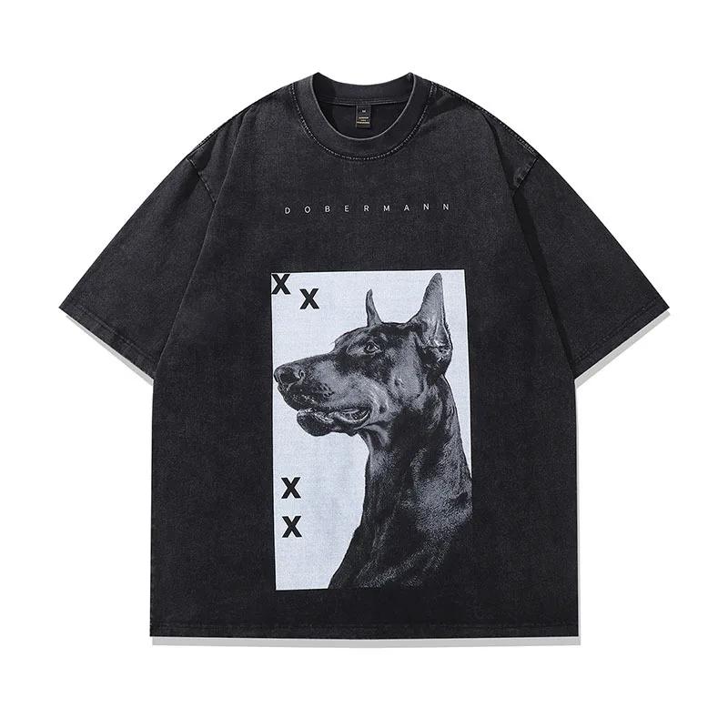 Doberman Washing Water Ретро Тренажерный зал с коротким рукавом High Street Trend Брендовая