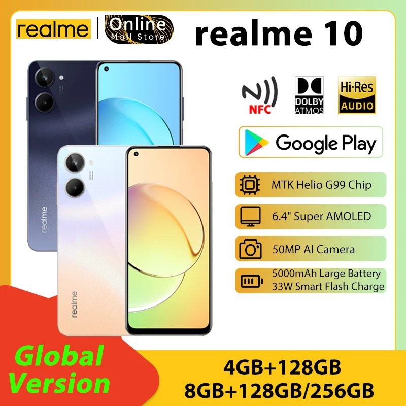 realme 10 Smartphone Global Version 5000mAh battery 33W Flash Charge 200% Super Volume 50MP ultra-clear camera Cellphone