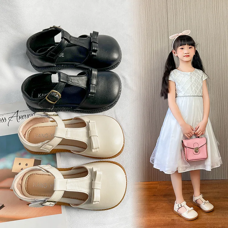 

Кожаные туфли для девочек, детская классическая мягкая танцевальная обувь принцессы с Т-образным ремешком и бантом для школьвечерние вечер...