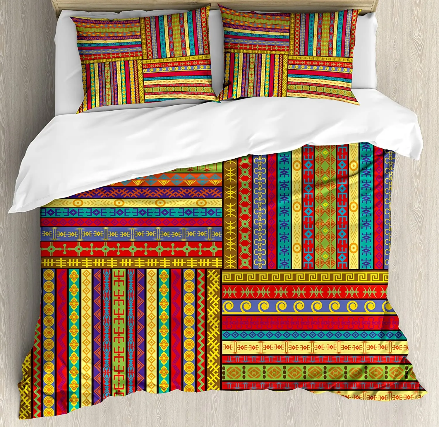 

African Bedding Set For Bedroom Bed Home Ethnic Borders Pattern Old Fashioned Ancient Cult Duvet Cover Quilt Cover Pillowcase