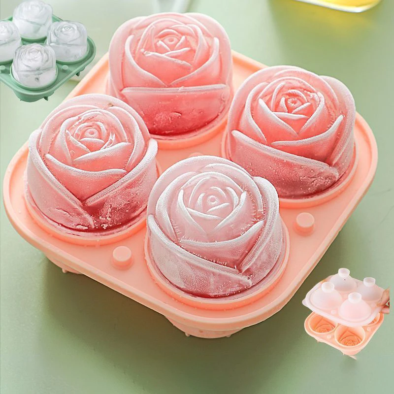 

Silicone Rose Ice Cube Molds with Lid 3D Rose Flower Shape Reusable Ice Cube Tray Ice Cream Maker Tool Kitchen Accessories